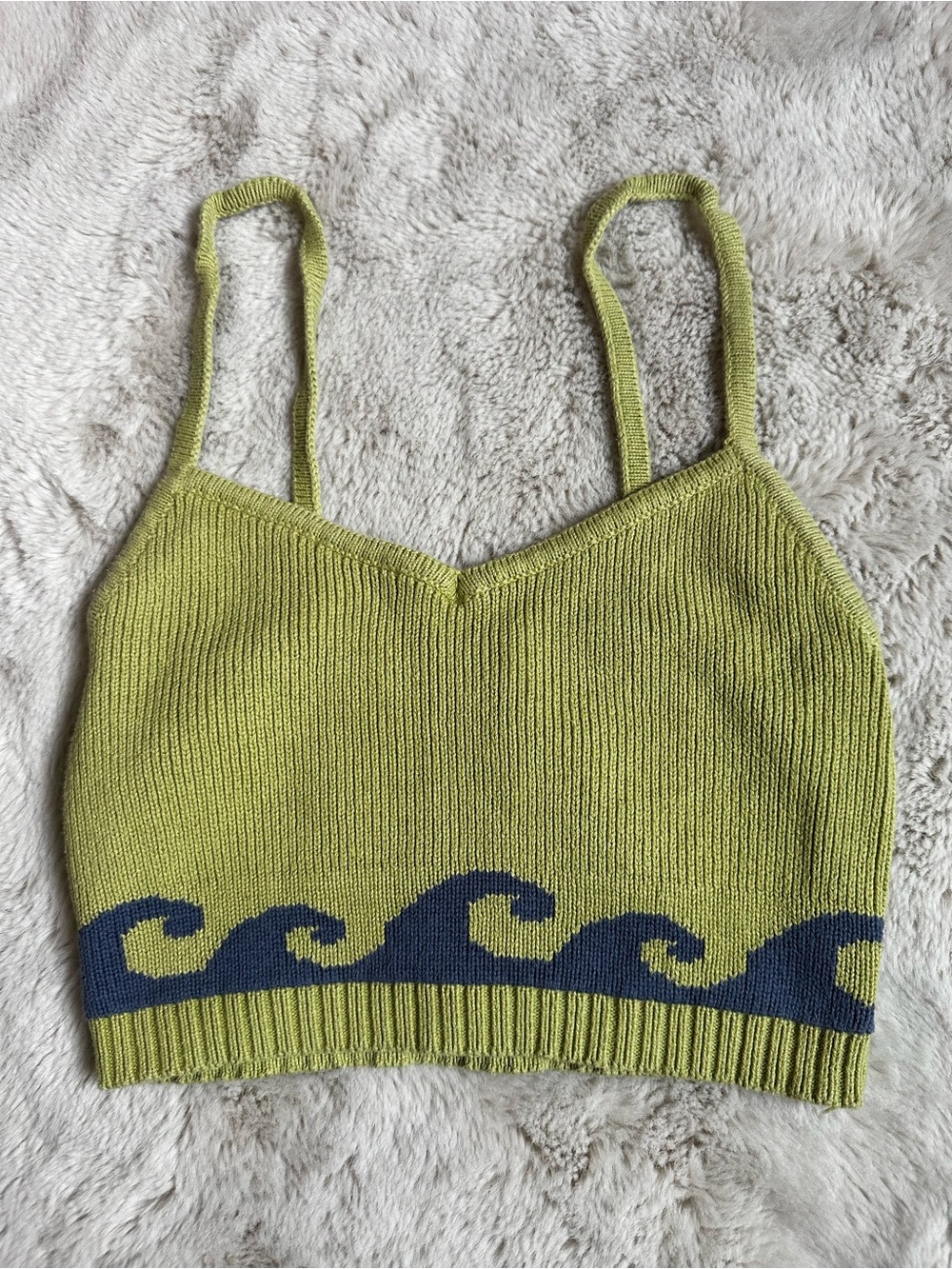 La Hearts Lime Knit Crop Tank with Navy Trim